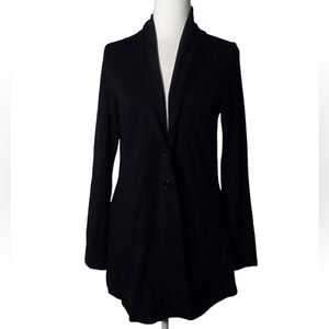 Flax Black Jersey Knit Long Line 2 Button Cardigan Minimalist Lagenlook Small